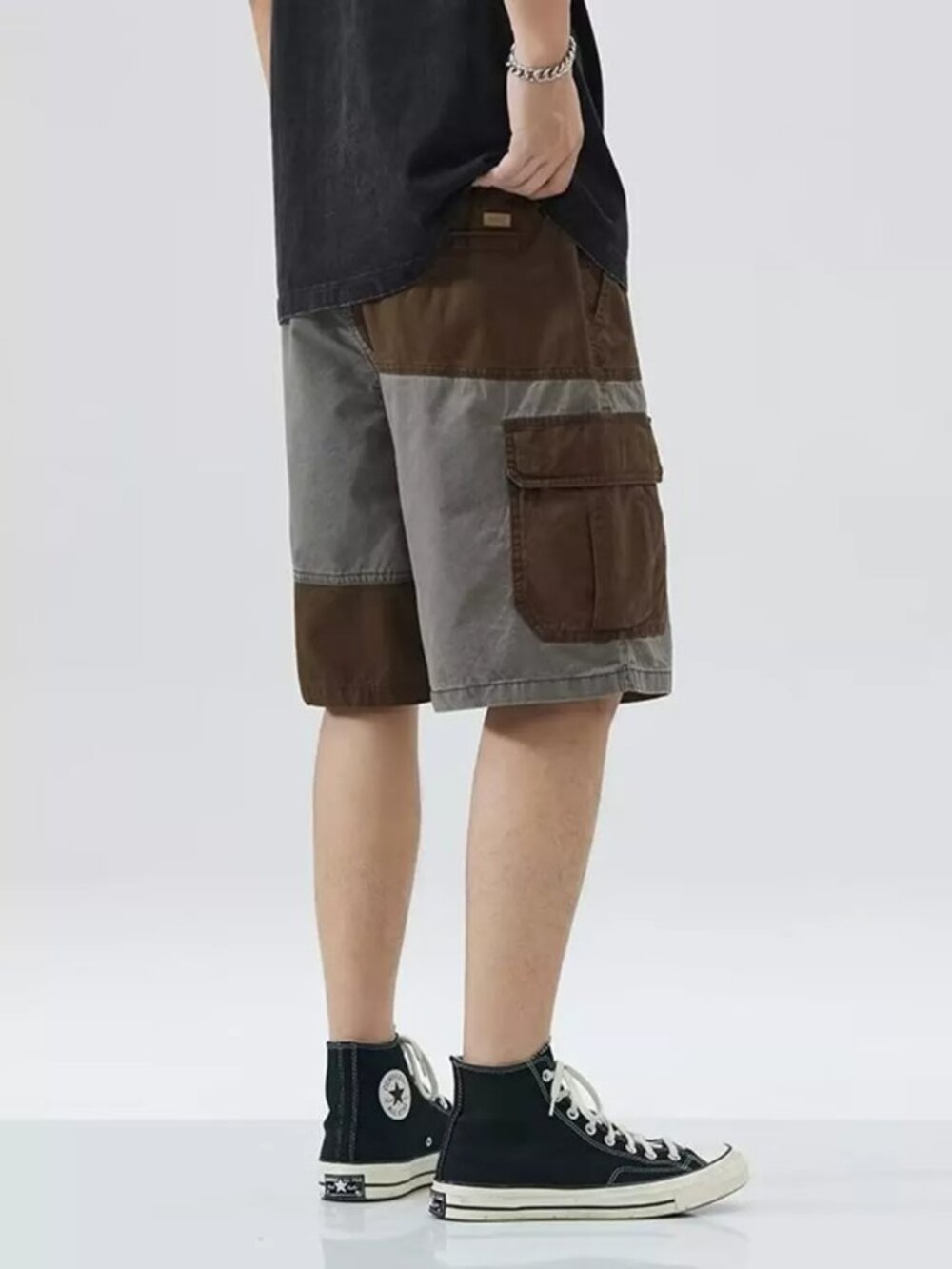 Men's Plus Size Two-Tone Cargo Shorts with Drawstring - Picture 4 of 4
